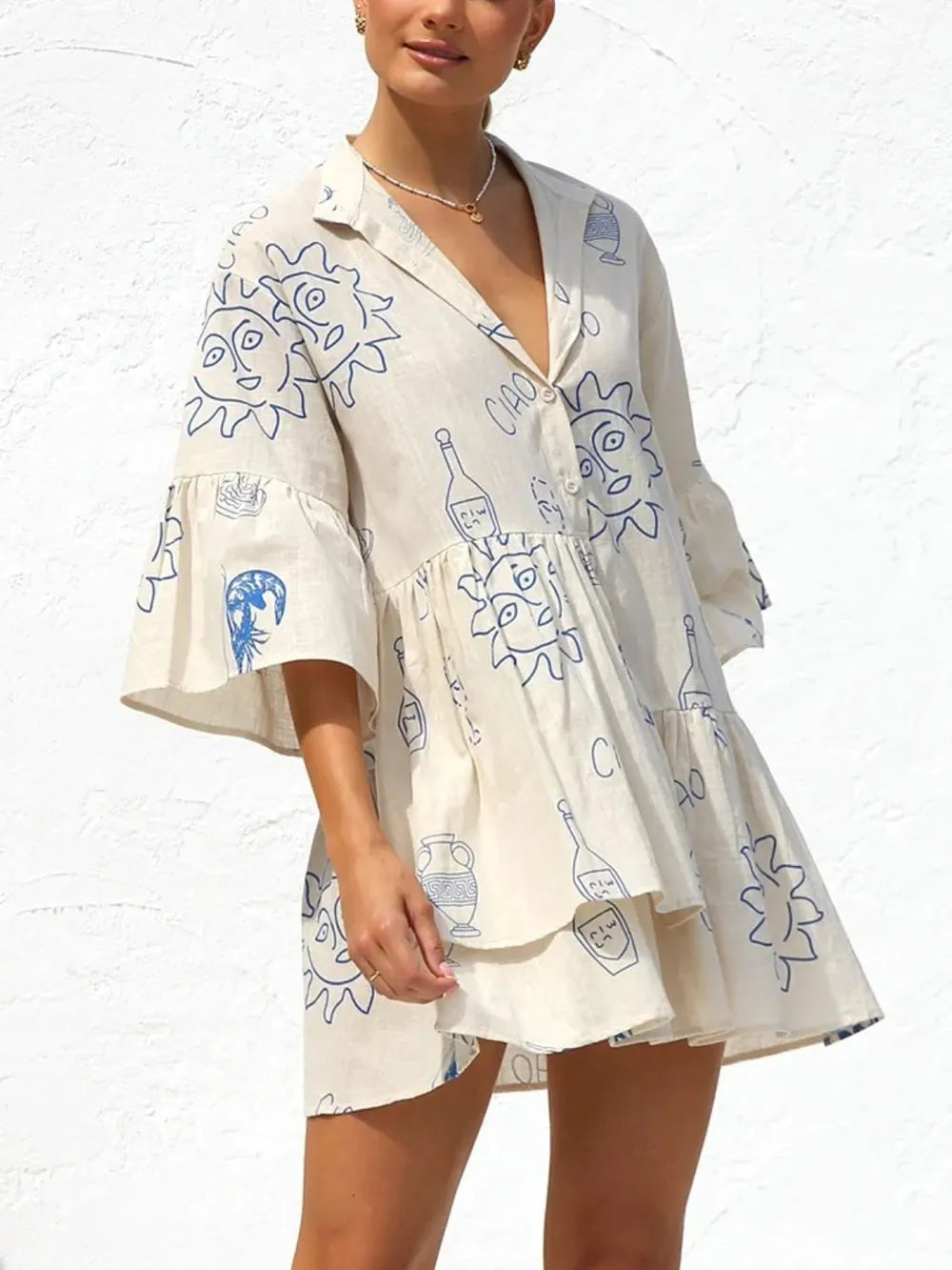 Hazel Blues® |  Button Detail Printed Mini Dress
