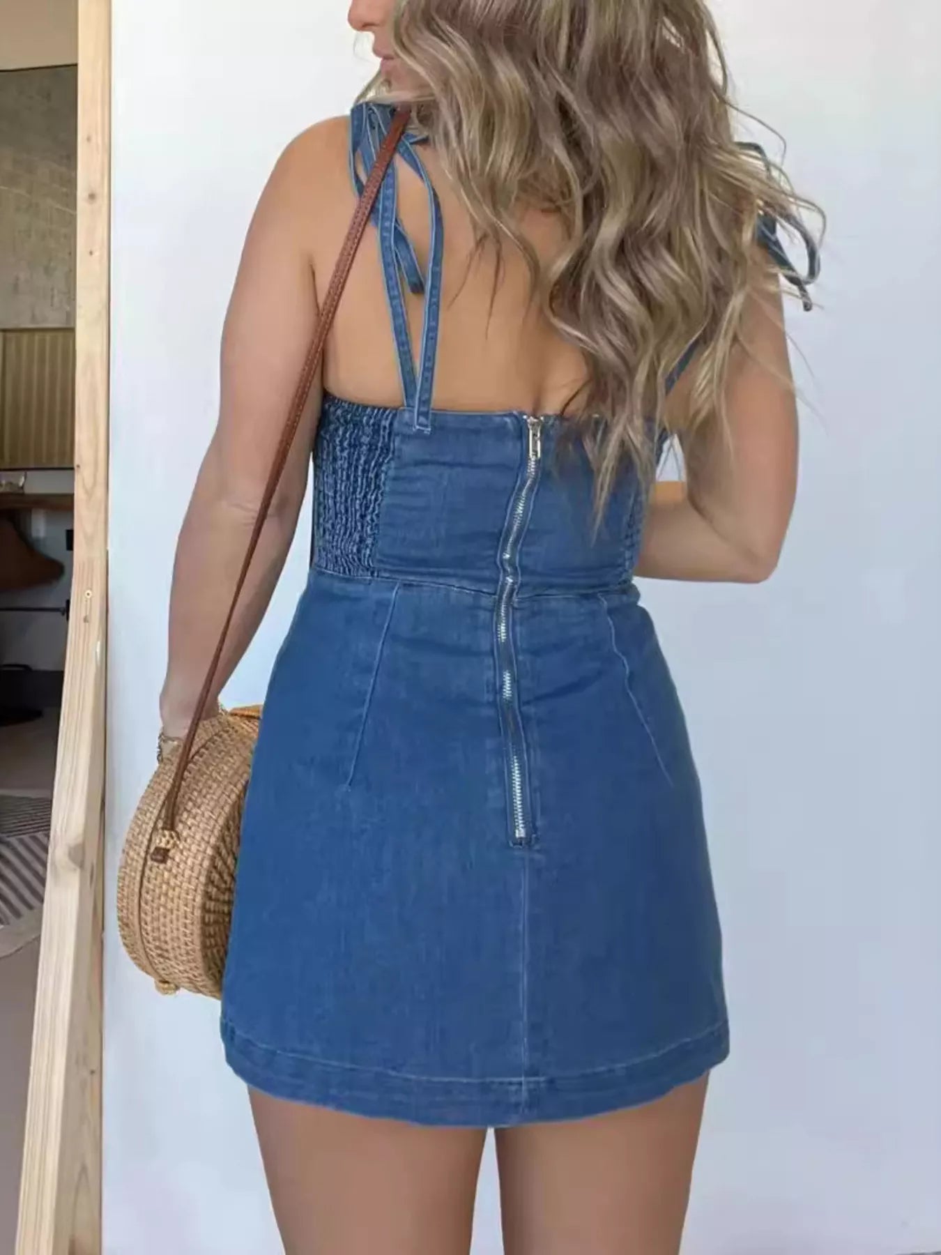 Hazel Blues® | Tie-Strap Denim Mini Dress