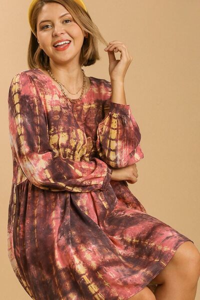 Hazel Blues® | Umgee Tie Dye Long Sleeve Babydoll Dress with Keyhole