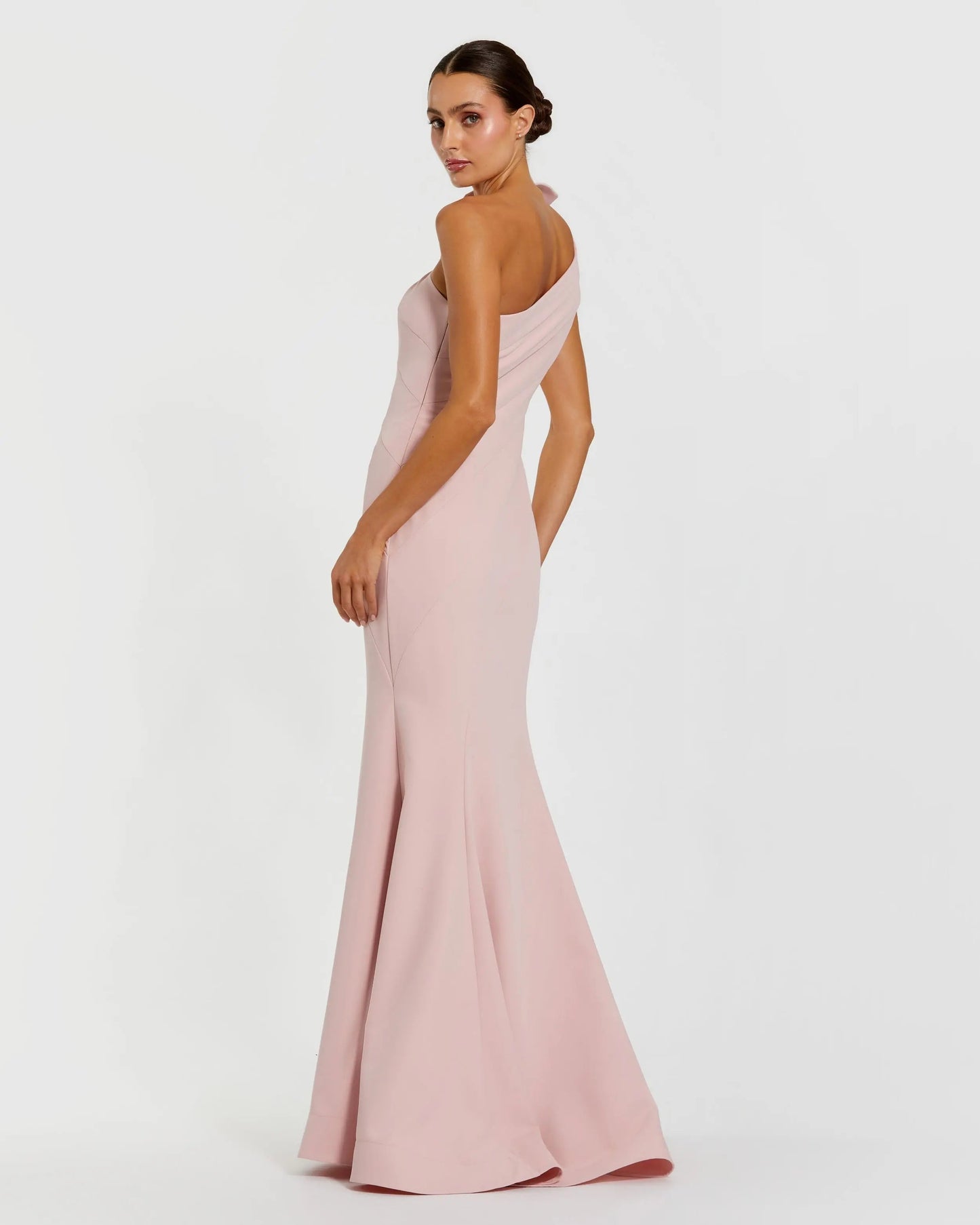 Pink One Shoulder Mermaid Gown With 3D Flower
