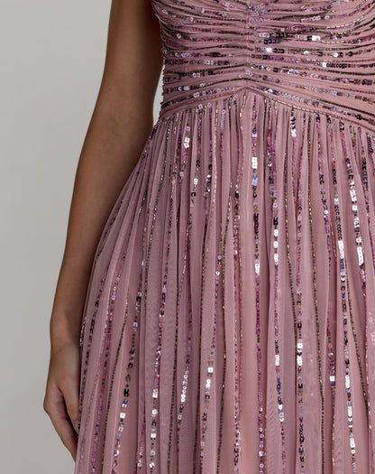 Purple Embellished Cap Sleeve Midi Dress