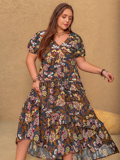 Hazel Blues® | V-Neck Short Sleeve Midi Dress