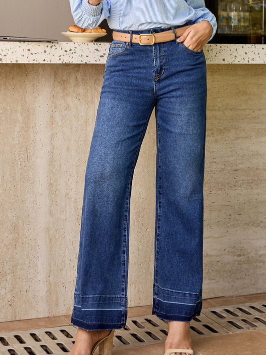 Hazel Blues® |  Raw Hem Unique Cuffs Straight High Rise Loose Jeans