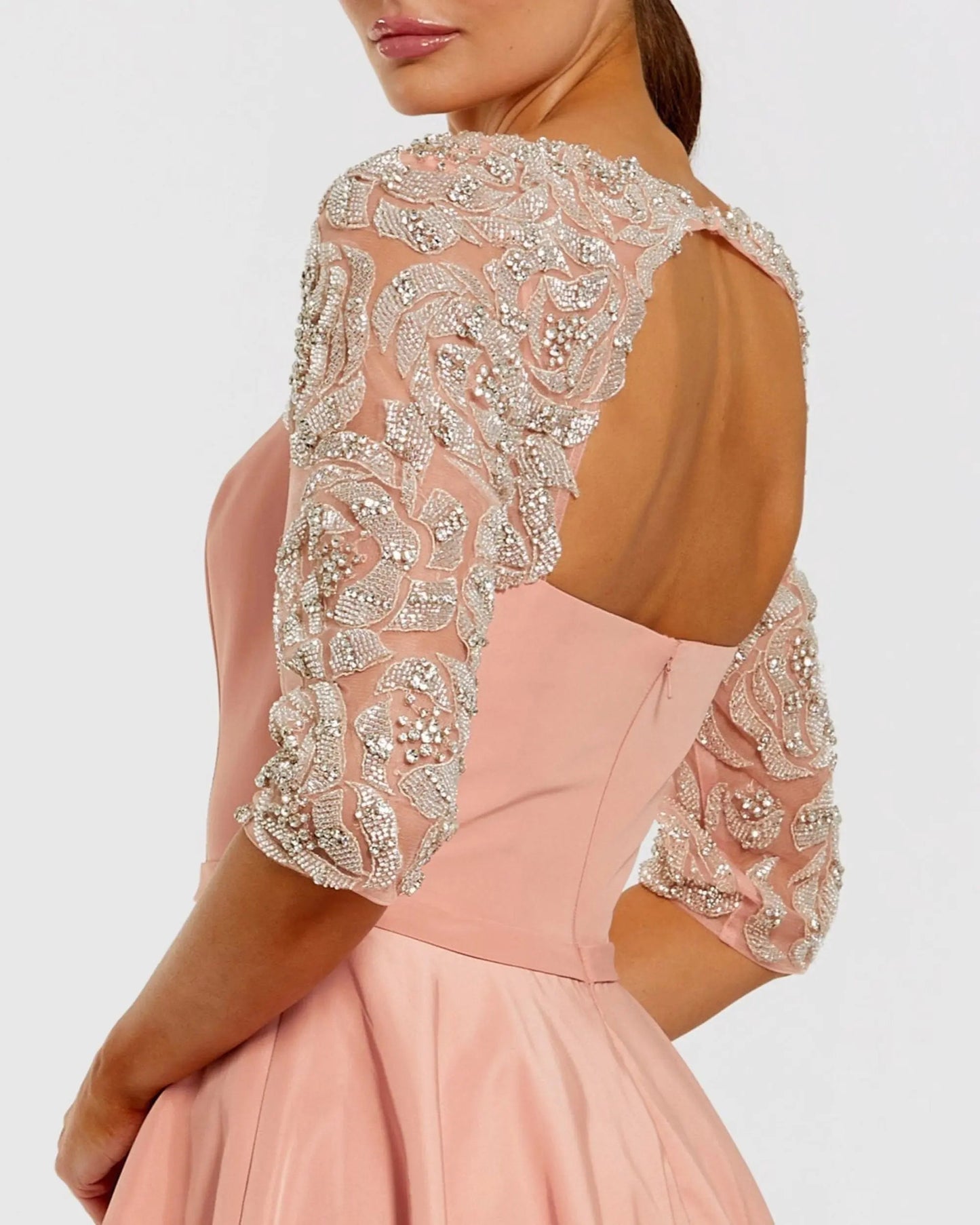 Pink Bubble Hem Midi Dress With Embellished Sleeves