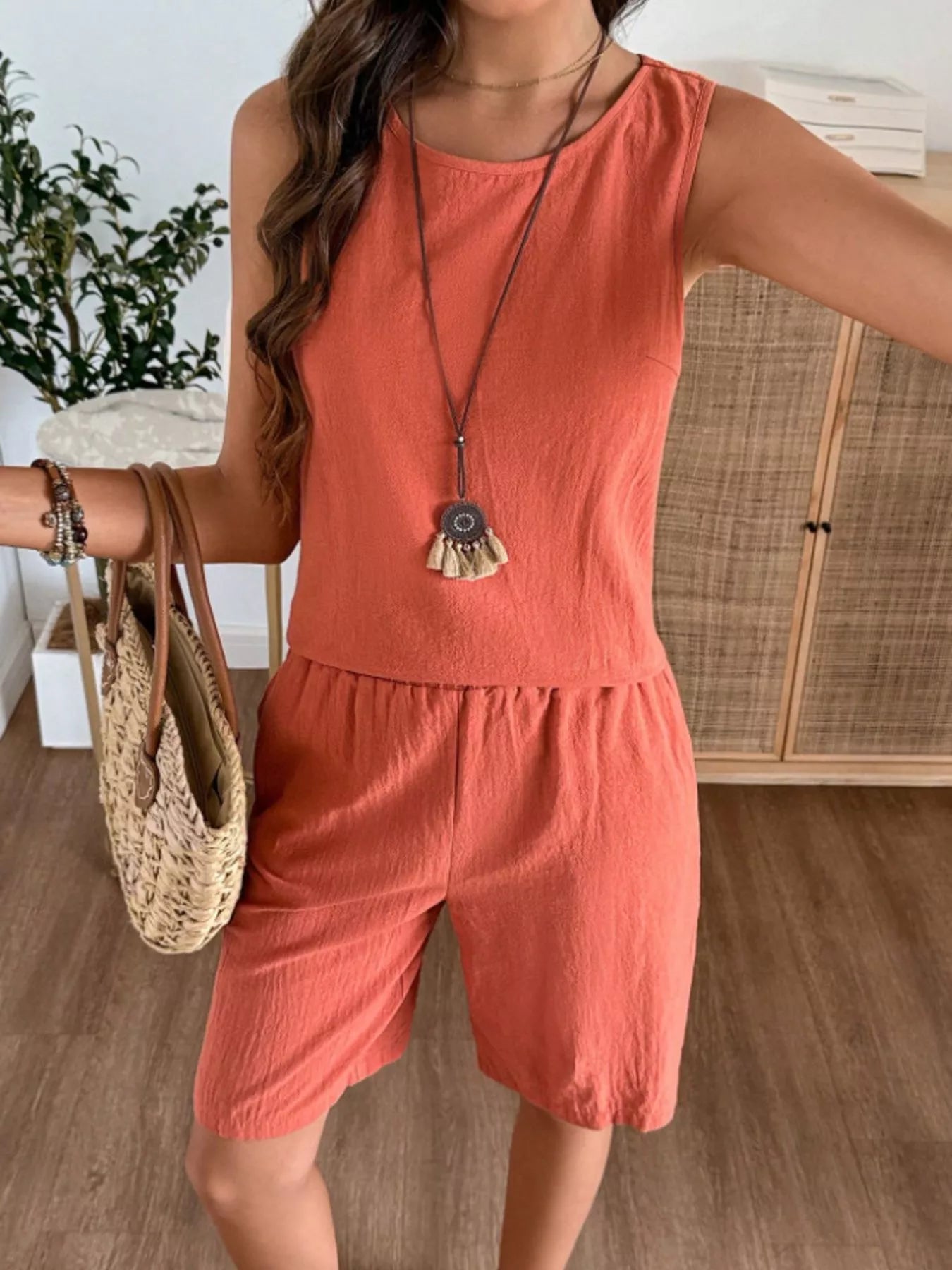 Hazel Blues® |  Round Neck Tank and Shorts Set