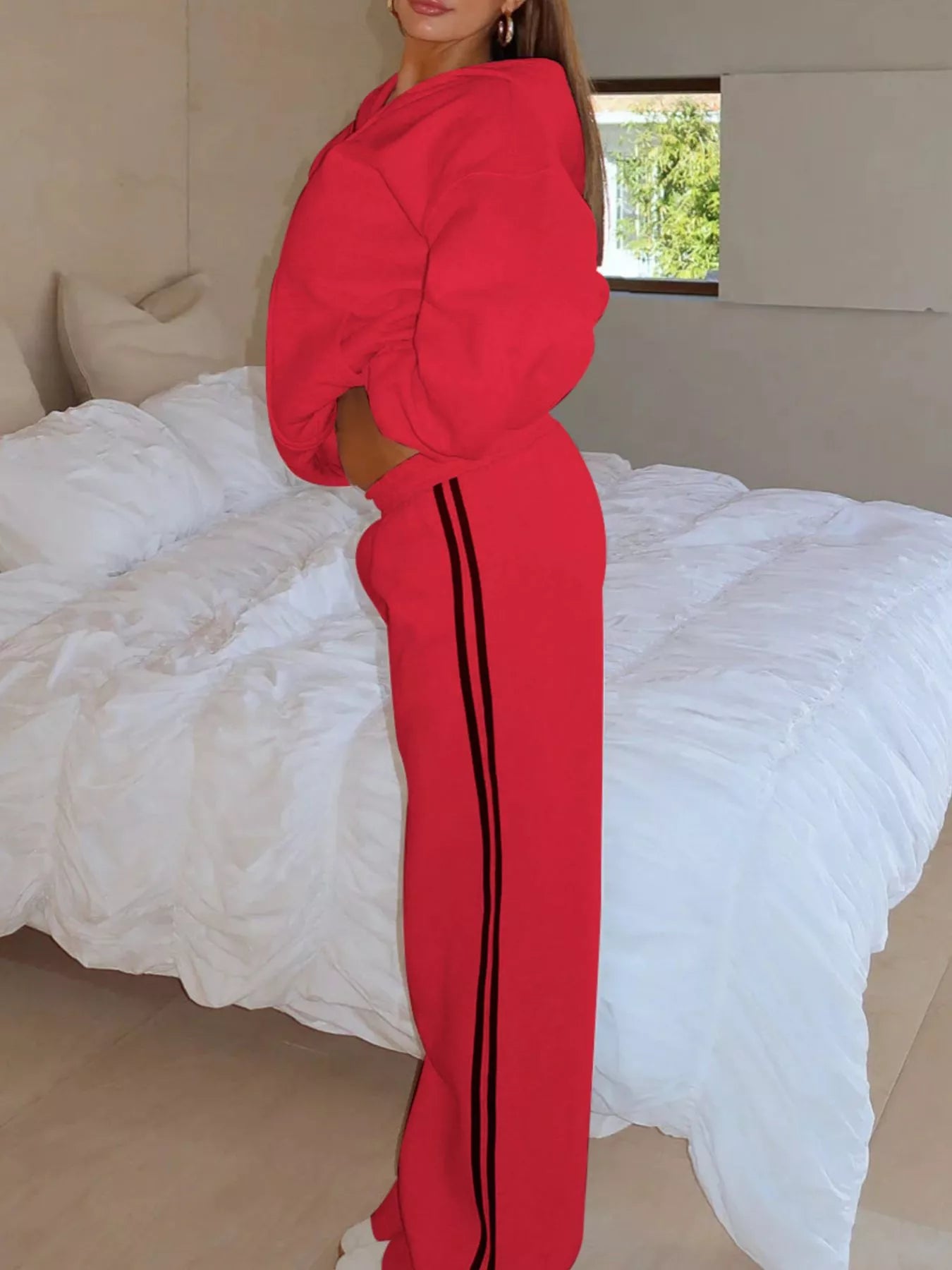 Hazel Blues® |  Zip Up Hoodie and Striped Pants Set