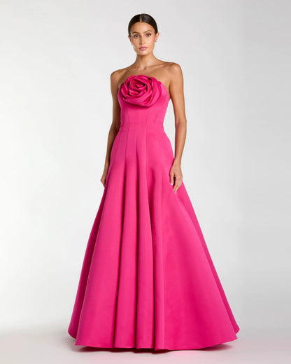 Pink Strapless Rosette Corset Ball Gown