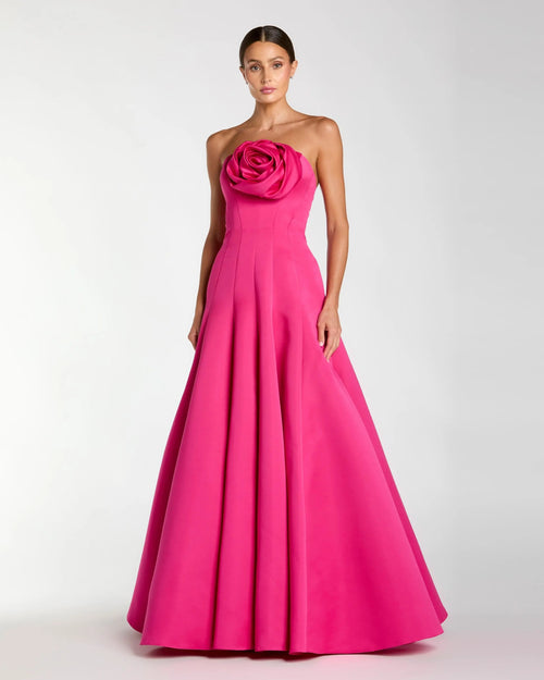 Pink Strapless Rosette Corset Ball Gown