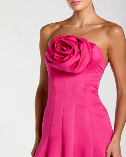 Pink Strapless Rosette Corset Ball Gown