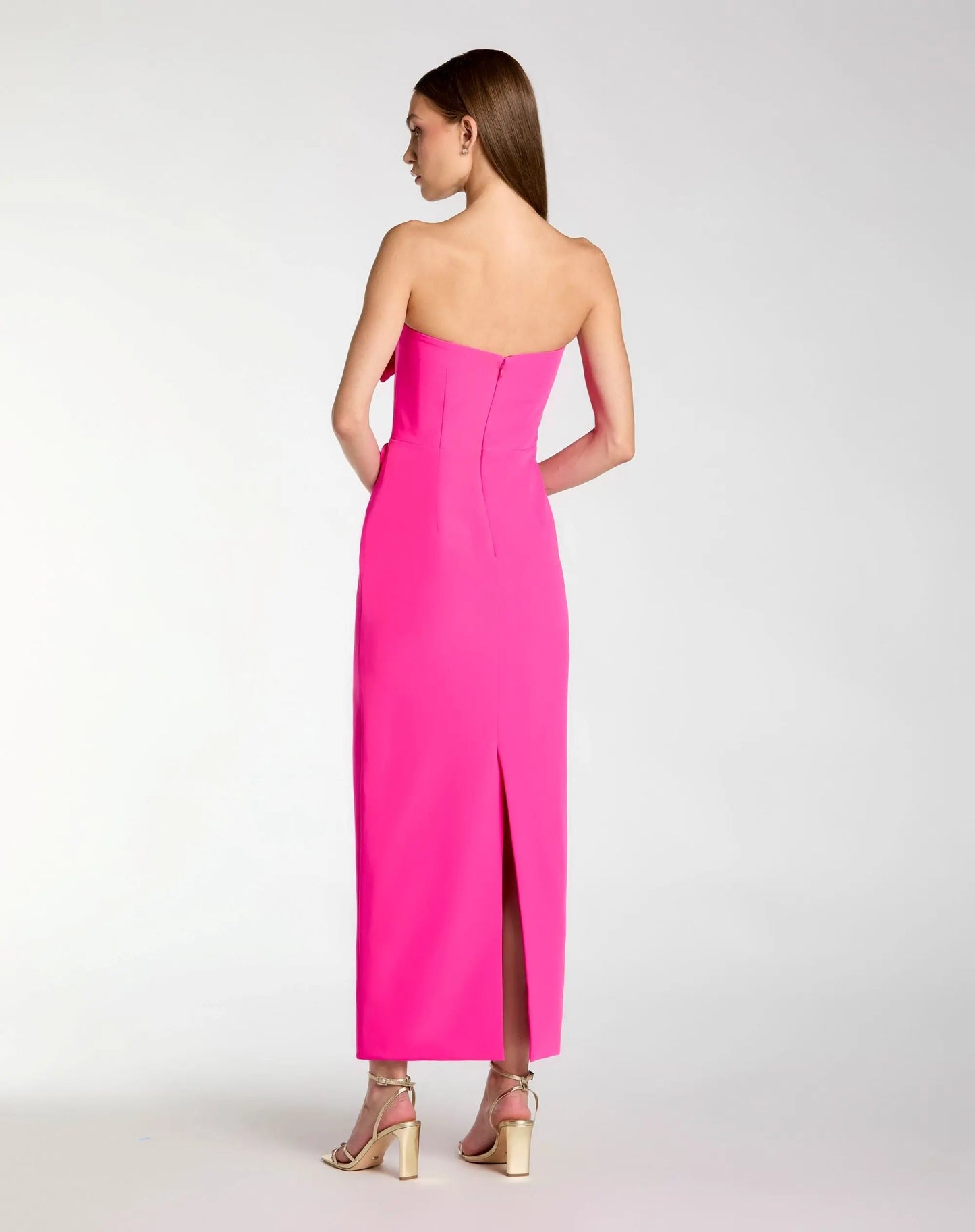 Pink Strapless Crepe Dress With 3D Flower Detail