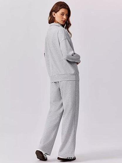 Hazel Blues® |  Relaxed Fit Quarter-Zip Top and Pants Set
