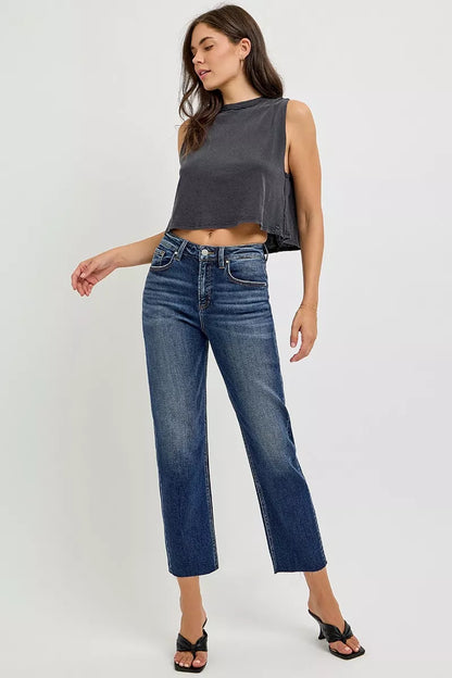 Hazel Blues® |  RISEN High Rise Slim Barrel Jeans