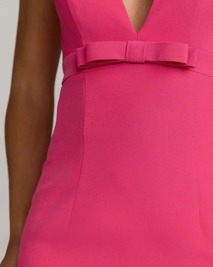 Pink Crepe V-Neck Mermaid Gown with Bow