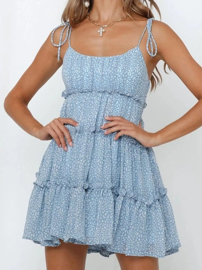 Hazel Blues® |  Printed Tie-Strap Tiered Mini Dress