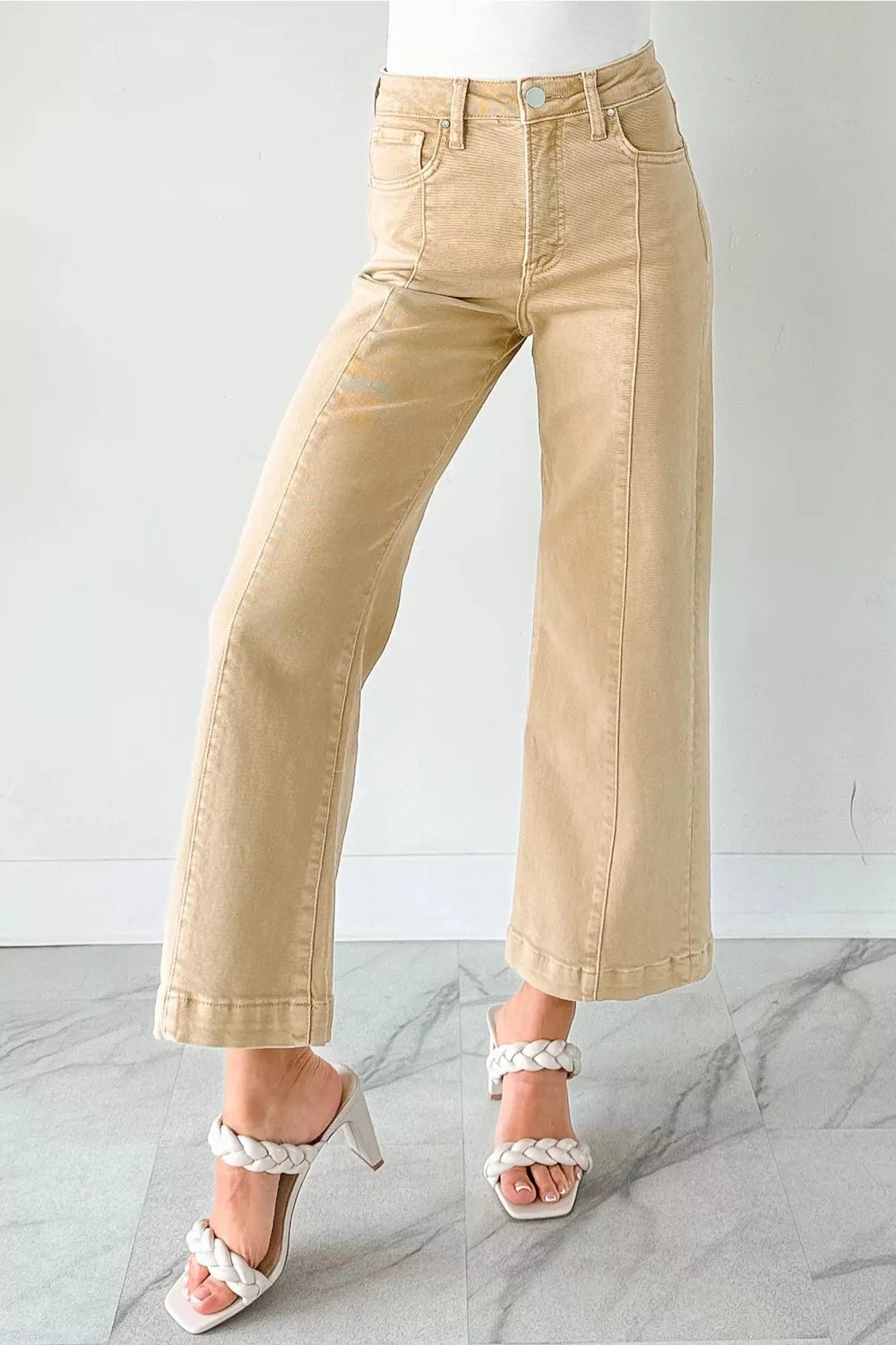 Hazel Blues® |  Solid Color Seamed Center Wide Leg Cropped Jeans