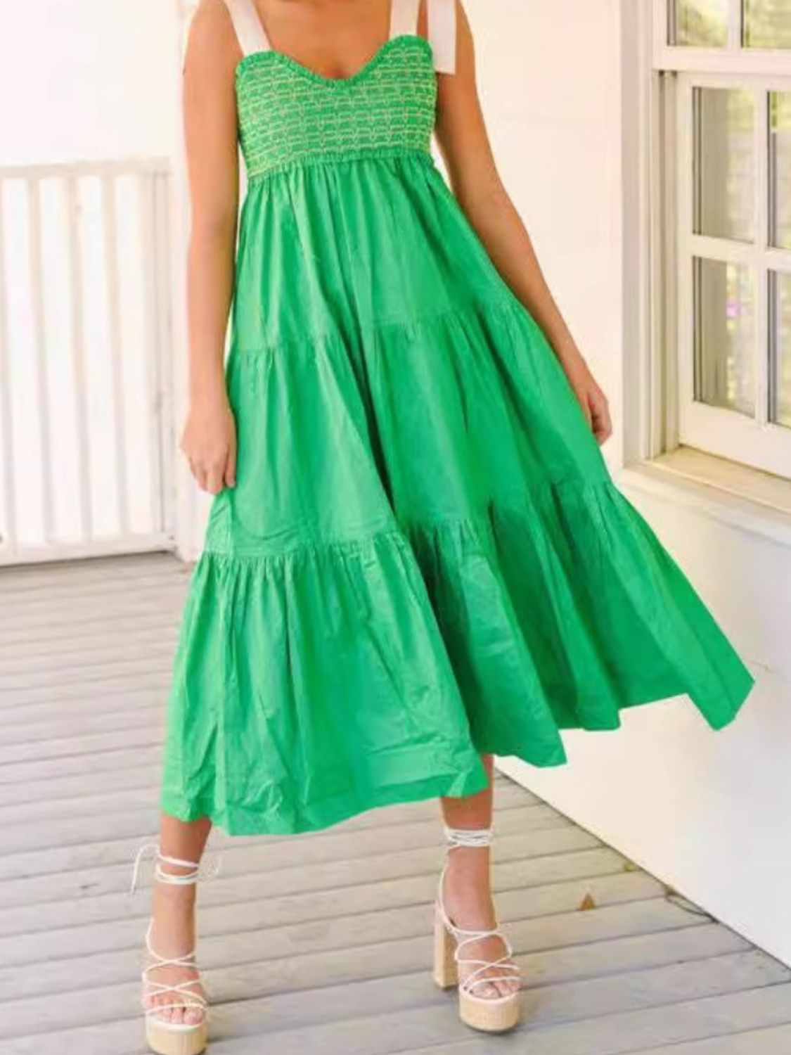Hazel Blues® |  Tiered Tie Shoulder Midi Cami Dress