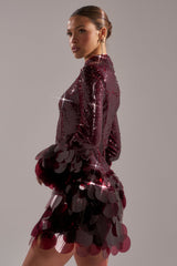 THE MOMENT SEQUIN MINI DRESS IN BURGUNDY
