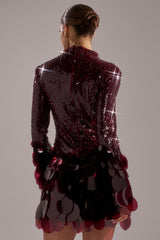 THE MOMENT SEQUIN MINI DRESS IN BURGUNDY