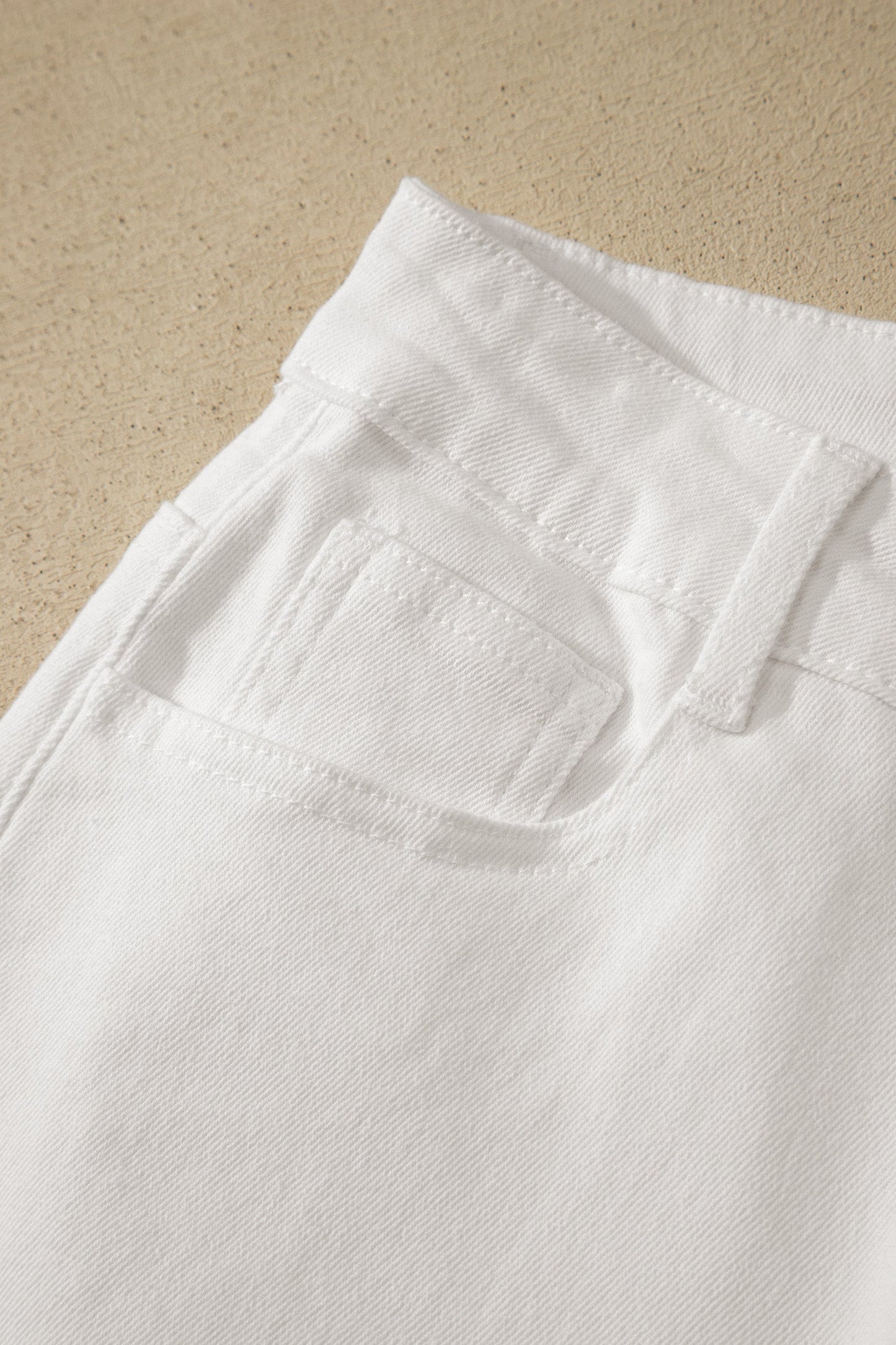 Hazel Blues® |  White Solid Color Rolled Cuffs Denim Bermuda Shorts