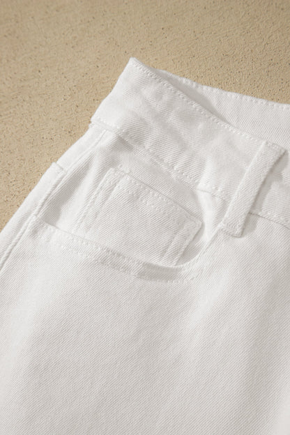 Hazel Blues® |  White Solid Color Rolled Cuffs Denim Bermuda Shorts