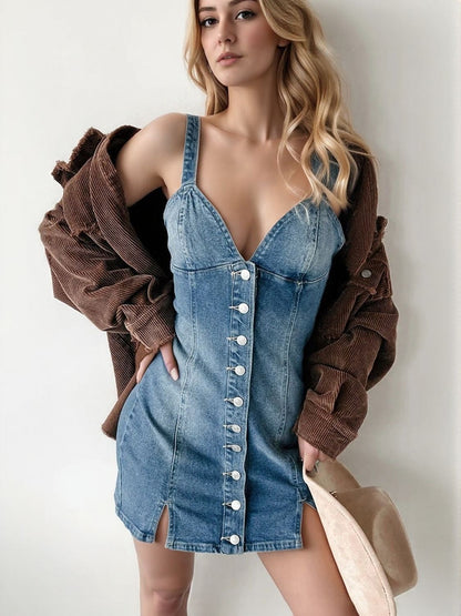 Hazel Blues® |  Button Down Mini Cami Denim Dress