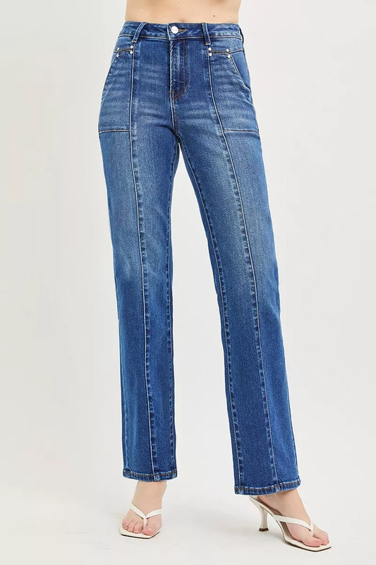 Hazel Blues® |  RISEN High Rise Straight Patch Pocket Seamed Jeans