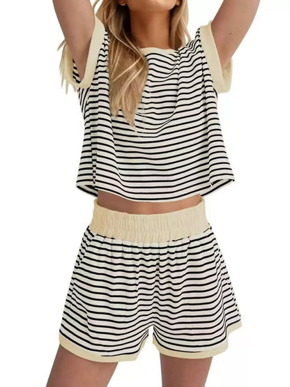Hazel Blues® | Striped Round Neck Top and Shorts Set