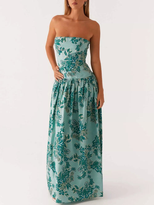 Hazel Blues® |  Ruched Printed Tube Maxi Dress