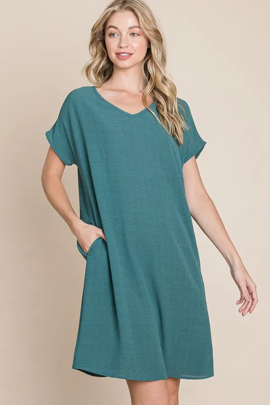 Hazel Blues® |  BOMBOM V-Neck Short Sleeve Dress with Pockets