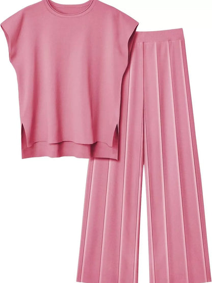 Hazel Blues® |  Casual Solid Color Cap Sleeve Top and Pants Knit Set