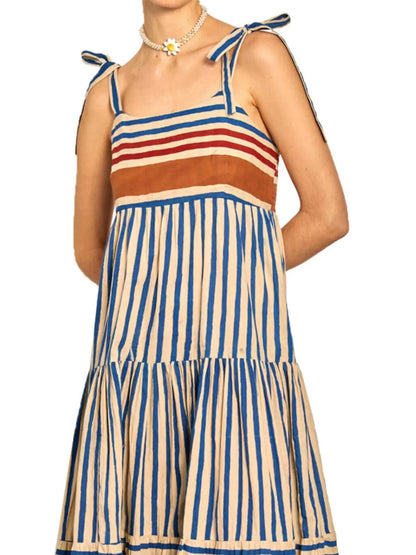 Hazel Blues® |  Striped Tie-Shoulder Tiered Maxi Dress