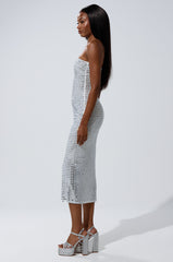 CAN'T SHINE BRIGHTER THAN ME RHINESTONE MIDI DRESS IN WHITE