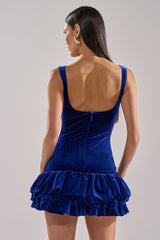 GIRL ON FIRE VELVET MINI DRESS IN BLUE