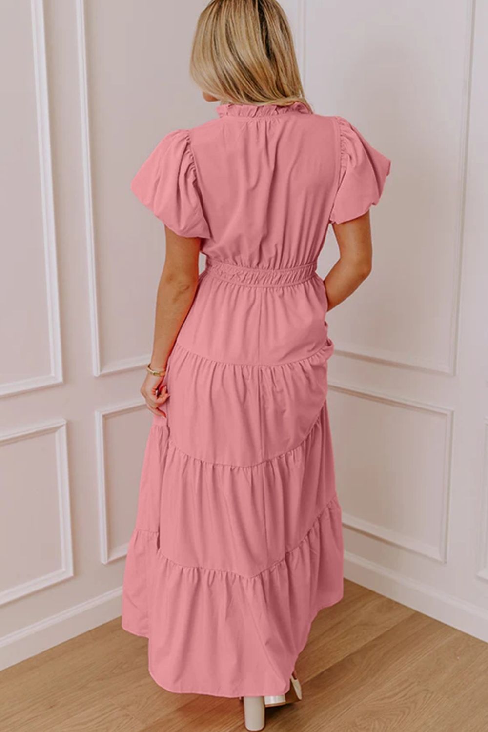Hazel Blues® |  Elegant Ruffled Tiered Puff Sleeve Maxi Dress