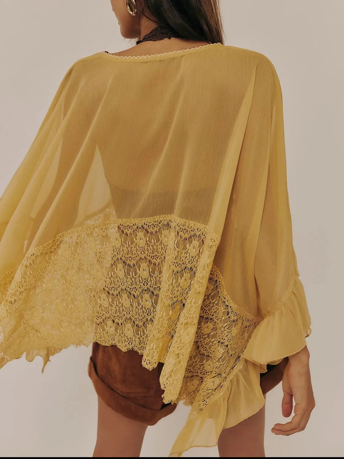 Hazel Blues® | Lace V-Neck Ruffle Long Sleeve Cover-Up