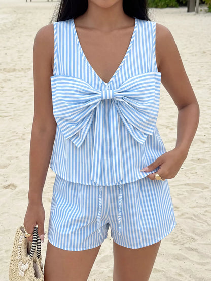 Hazel Blues® |  Striped Bowknot Sleeveless Top & Shorts Set