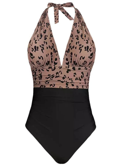 Hazel Blues® | Leopard Halter Neck One-Piece Swimwear