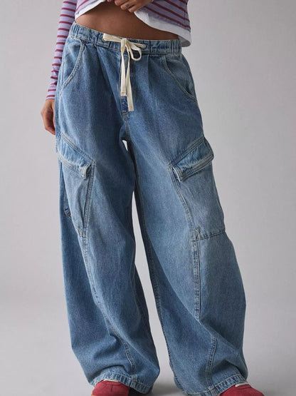 Hazel Blues® |  Drawstring Waist Cargo Jeans