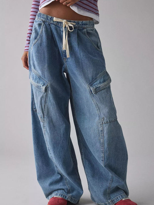 Hazel Blues® |  Drawstring Waist Cargo Jeans
