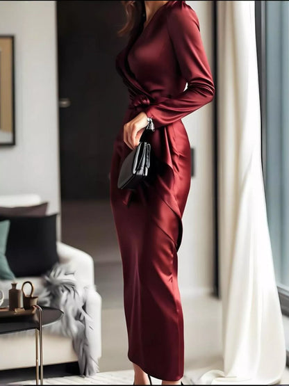 Hazel Blues® |  Surplice Satin Long Sleeve Dress