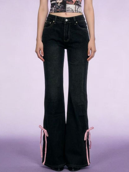 Hazel Blues® |  Ribbon Detail Flare Jeans