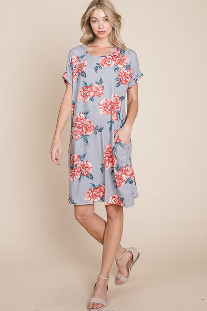 Hazel Blues® |  BOMBOM Floral Round Neck Short Tee Dress with Pockets