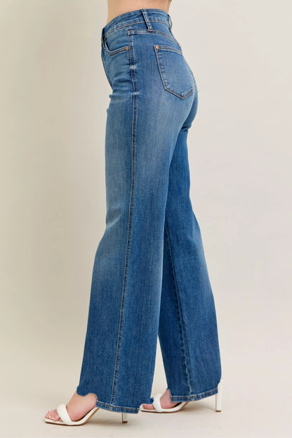 Hazel Blues® | Judy Blue High Waist Tummy Control Chew Hem Destroy Wide Jeans
