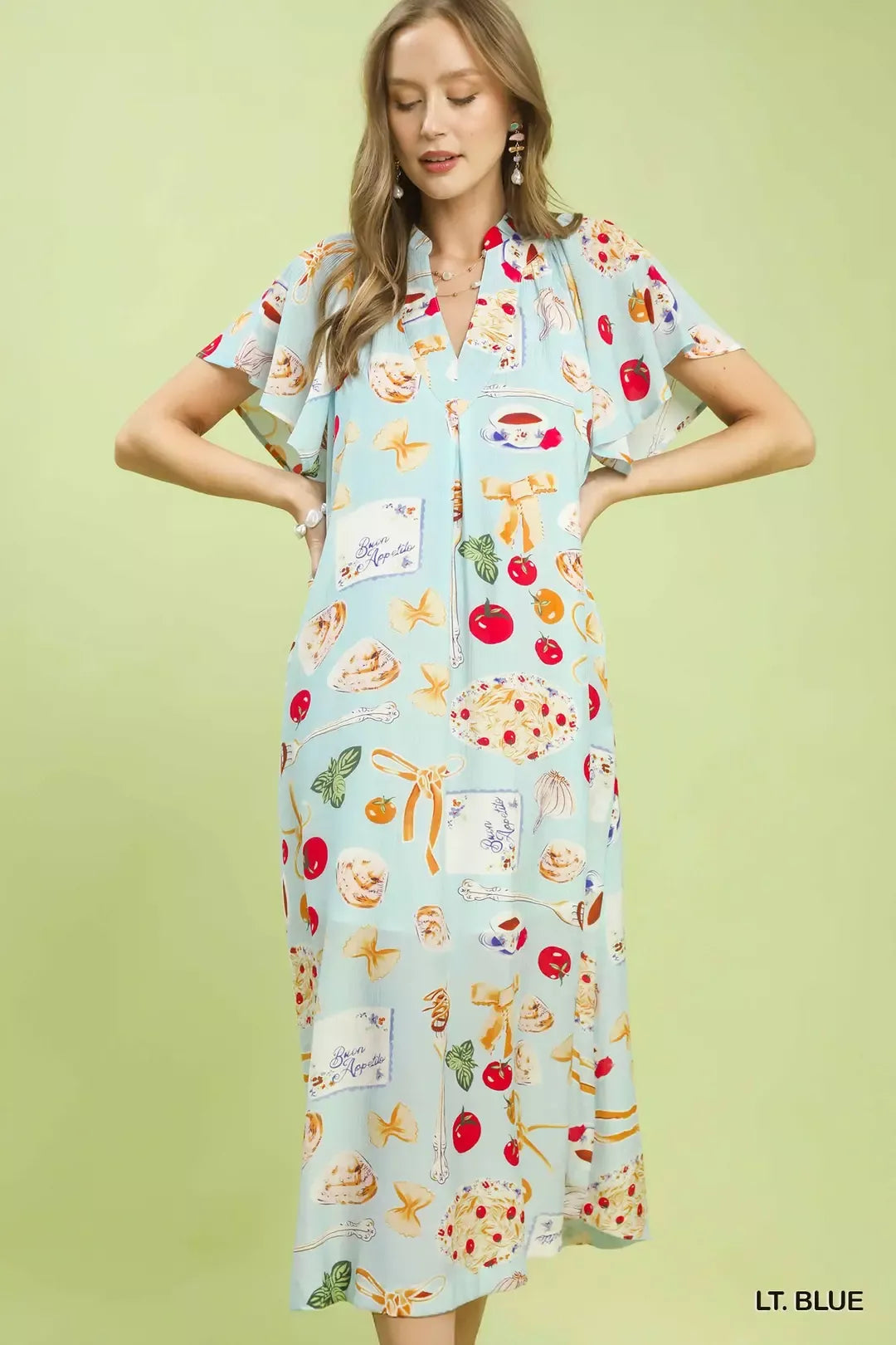 Hazel Blues® |  Umgee Abstract Print Flutter Sleeve Midi Dress