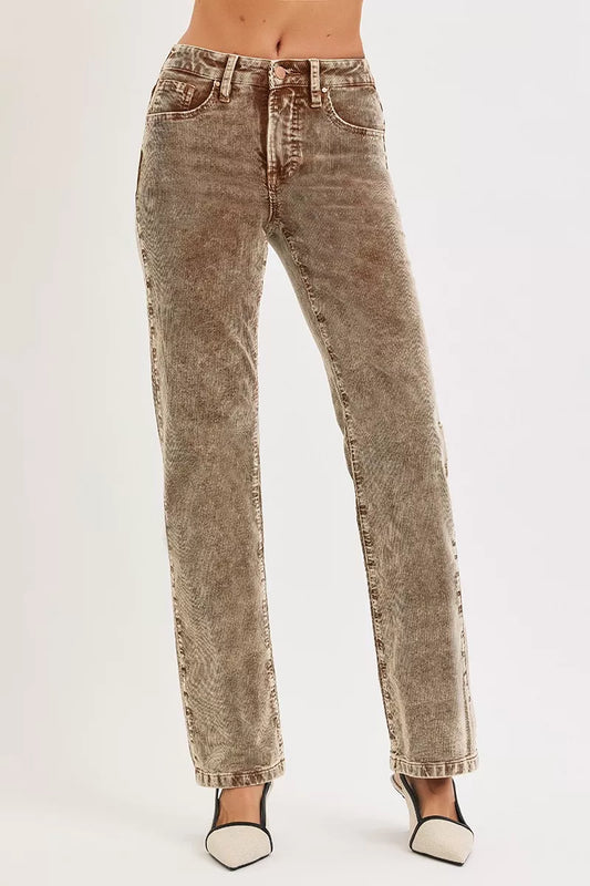 Hazel Blues® |  RISEN Tummy Control Mid Rise Straight Leg Corduroy Pants