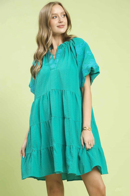 Hazel Blues® |  Umgee Embroidered Tiered Puff Sleeve Mini Dress