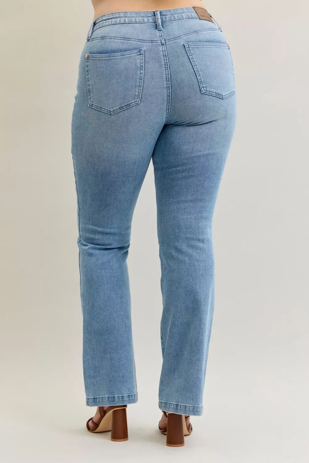 Hazel Blues® | Judy Blue Mid Rise Bootcut Jeans with Contrast Wash & Front Patch Pockets