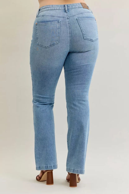 Hazel Blues® | Judy Blue Mid Rise Bootcut Jeans with Contrast Wash & Front Patch Pockets