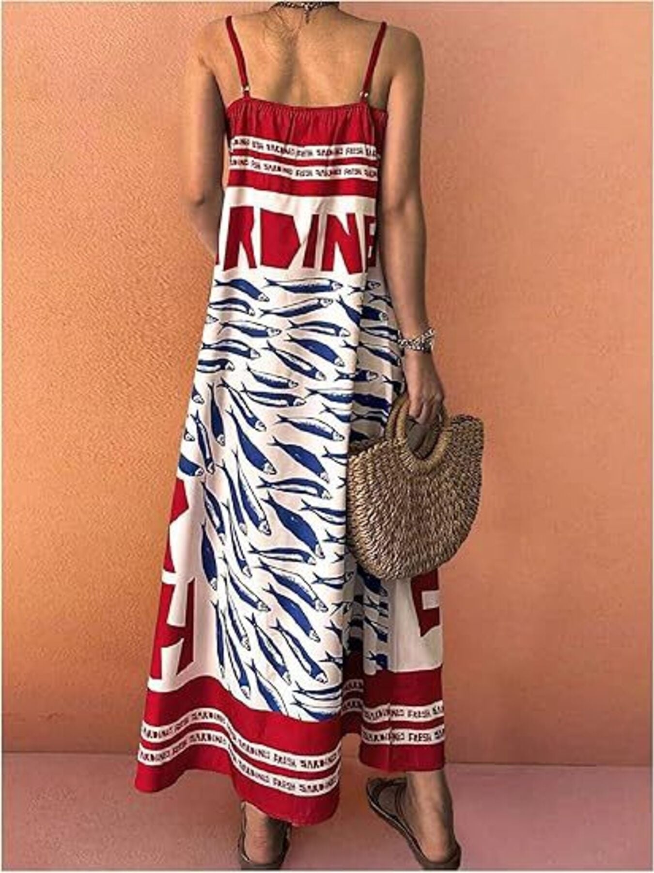 Hazel Blues® |  Sardine Print Spaghetti Strap Maxi Dress