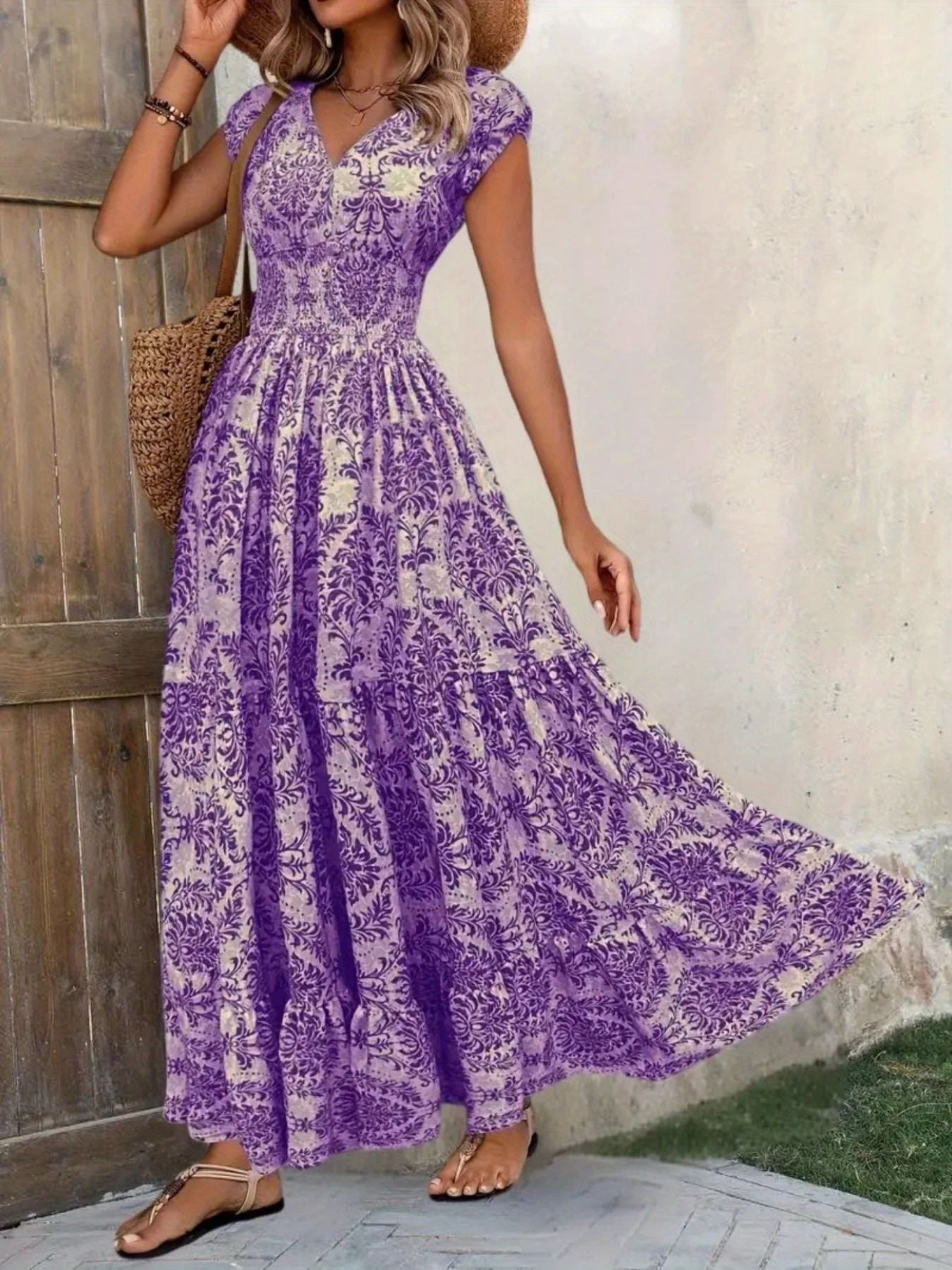 Hazel Blues® |  Printed Cap Sleeve Maxi Dress